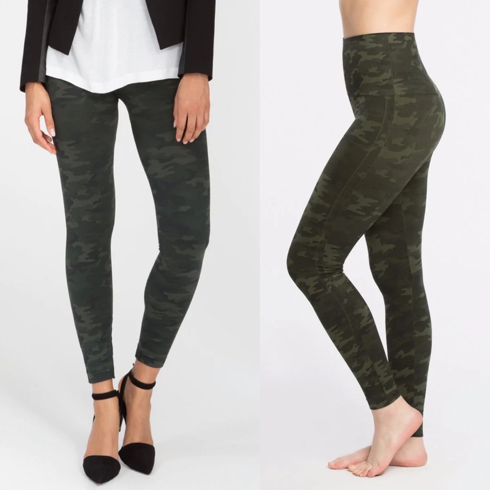 Spanx Look At Me Now Green Camo Leggings size M